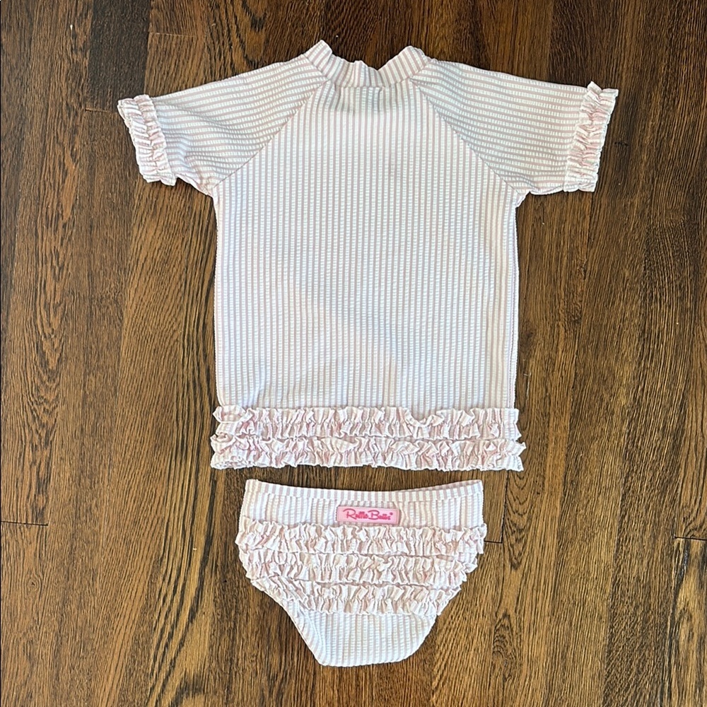 Ruffle Butts Pink Rashguard Swim Set with Ruffles & UPF Protection
